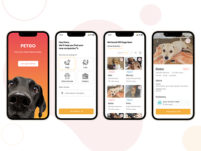 PETGO - Pet Adoption App adoption app cat dog foster mobile orange pet red