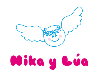 Nika Y Lúa laurel wreath logo moon smile. wings
