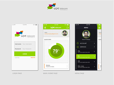 Vox telecom App - Concept Design app
