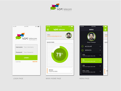 Vox telecom App - Concept Design app
