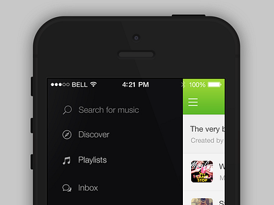 Spotify ios7 - redesign app dark green ios7 iphone light lime sidebar spotify