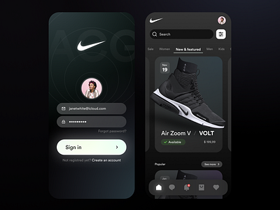 Nike ACG App / Dark Mode branding coloful dark dashboard design interface login mobile prototype ui