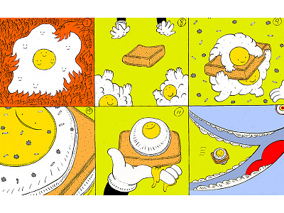 Dreams Of Making Egg Samniches. (Part 2) breakfast comics surreal egg sandwich eggs illustration mr good guy sunny yellow