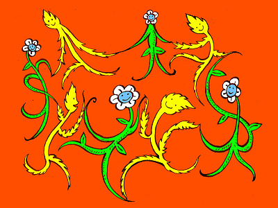 Fire and Flowers. celebration dance dancing festive fire flames flowers illustration ink orange