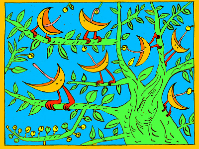 Moonbirds. birds fantasy fruit illustration ink moon moonbirds tree