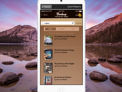Bookup App iOS UI Redesign - Search View apple authors books earthy ios iphone mailer mobile search sharing ui uidesign