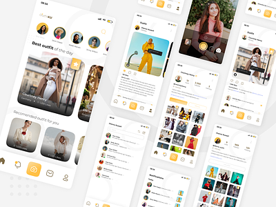 Fashion Social Media Mobile App Exploration clean fashion fashion app fashion mobile app fashion social media graphic design minimal ui design mobile app social media ui ui design ui designer uiux user interface ux design yellow