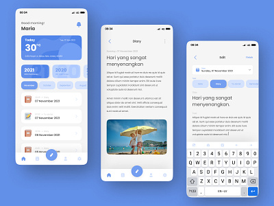 Daily Journal Mobile App Exploration app app design blue blue app clean daily journal app daily journal mobile app diary diary app diary mobile app journal app mobile app mobile app design mobile application ui ui design ui ux design uiux ux ux design