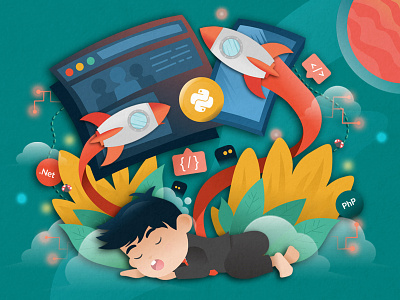 Programmer's Dream design illustration kids programmer sleep technology vector website