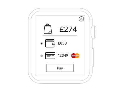 Apple Watch - Wallet App, Payment Options Mockup apple watch digital wallet mockup payment payment options ux wallet wireframe