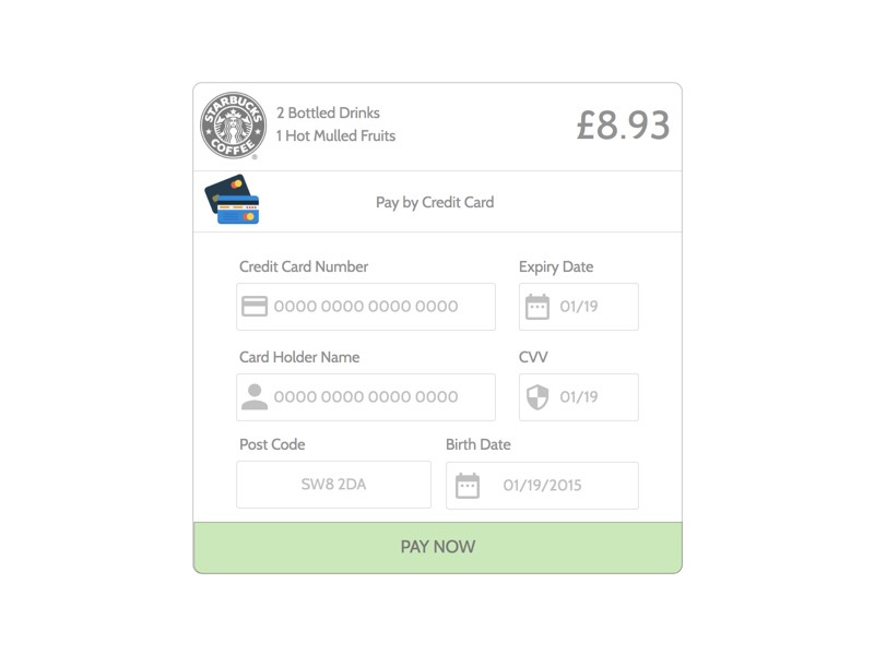 Pay by Credit Card Mockup wireframe mockup credit card payment
