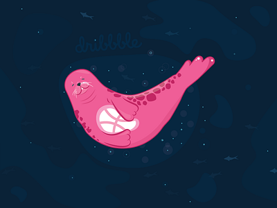 Seal vector illustration - Hello Dribbble! adobe animals art design dribbble fish illustration pink shot water