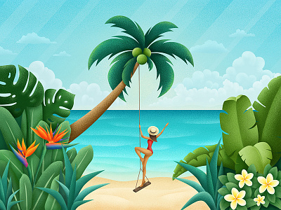 Paradise beach beach flora flowers girl graphic illustration leaves nature paradise sea tropic tropical