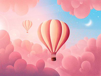 Sunset in the clouds air balloon balloon clouds moon pink pink clouds sky sun glare sun rays sunset
