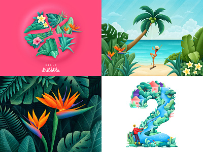 Top4Shots from 2018 dribbble flora flowers grain illustration illustrator leaves nature plants tropic tropical