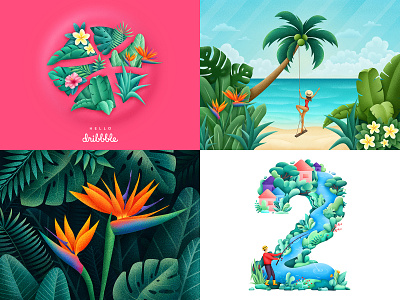 Top4Shots from 2018 dribbble flora flowers grain illustration illustrator leaves nature plants tropic tropical