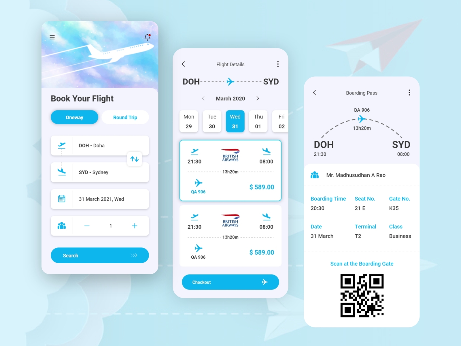 Airline Booking UI Design by Madhusudhan on Dribbble