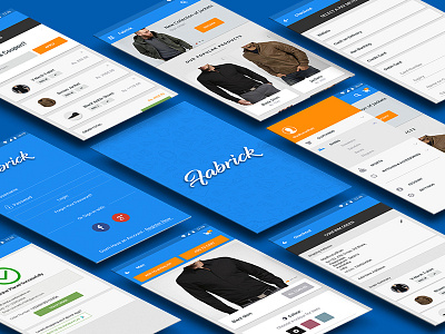 Fabrick mobile app blue e commerce material design mobile app orange shopping