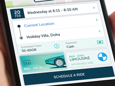 Booking Ride app booking buttons calendar icons iphone location options pin ride taxi uxui