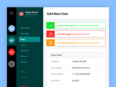 Form Messages UI active detailed error form icons left navigation menu messages success user info uxui warning