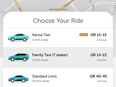 Ride Selection android application booking cars fares icons iphone limo promo taxi