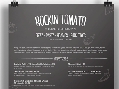 Rockin' Tomato—Rebrand and Menu Design black branding hand written identity menu rebranding
