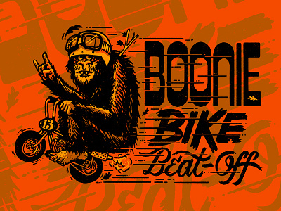 Boonie Bike Beat-Off bike boonie brush character design drawing illustration lettering motorcycle painting pen sign type typography