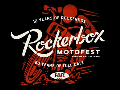 Rockerbox - Double Anniversary Shirt drawing illustration lettering motorcycle racing rockerbox script stencil typography vintage