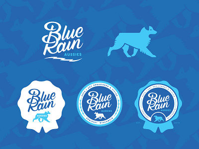 Blue Rain Aussies - Logo Development aussies badge blue design graphic logo rain seal type typography