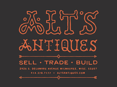Alt's Antiques - Utility Pocket T-Shirt Back alts antiques badge branding circle crest insignia layout lettering logo shirt