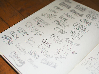 Clunk Supply Sketches branding classic clunk design letterpress logo script sketches supply swash text vintage