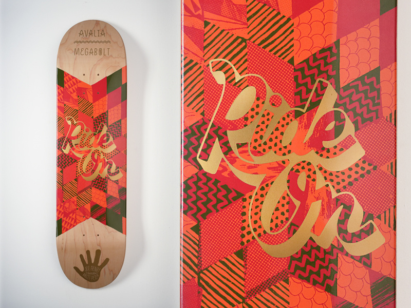 Avalia X Megabolt "Ride On" Deck megabolt avalia deck ride on skateboard metallic print collab kids illustrate type