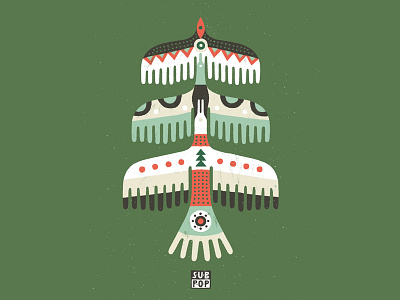 SUB POP Records - Holiday Card animal birds gouache illustration painting tree
