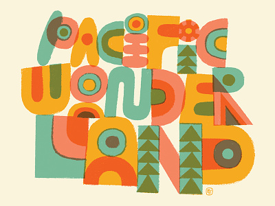Pacific Wonderland cut paper doodle illustration lettering paint primitive type weird