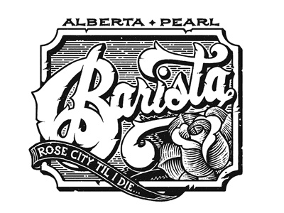 Barista PDX Mug Design alberta barista calligraphy coffee drawn hand lettering mug pearl purveyors rose city typography vintage