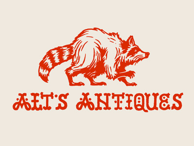 Alt's Antiques antiques drawing illustration logo raccoon typography