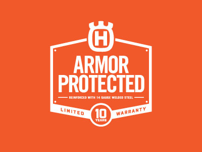 Husqvarna ARMOR PROTECTED Steel Deck Badge badge logo typography