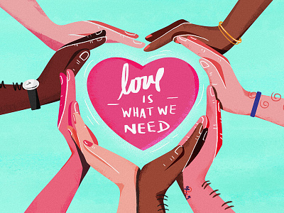 LOVE is what we need diversity flat hands heal illustration love respect together world