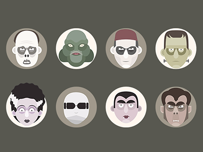 Flat Universal Monsters werewolf vampire mummy movies monsters frankenstein dracula creature from the black lagoon
