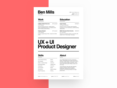 UX/UI Designer Resumé designer resume resumé ui ux