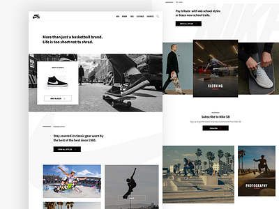 Nike SB Layout Concept fashion landing page nike nike sb photography skateboarding typography ui ux