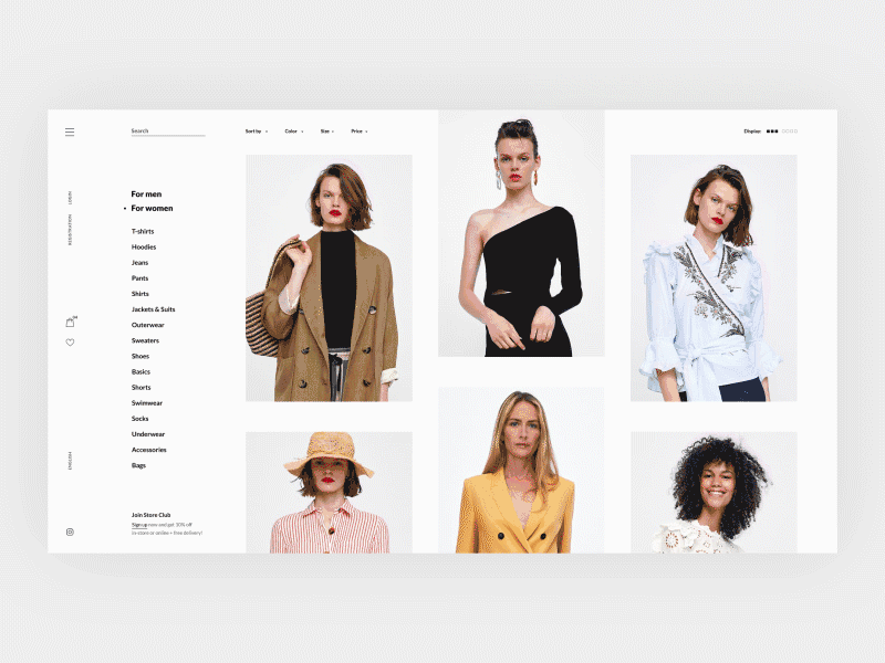 Catalog page of store - anim clothes ecommerce fashion grid minimal shop store ui ux wear web