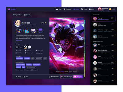 Amica – Tinder for Gaming to solve toxicity appdesign date dating game gaming issue service design solving ui ux webdesign