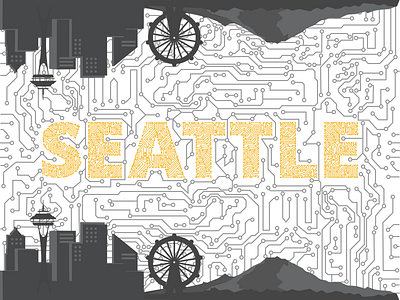 Seattle, WA ferris wheel illustration mt rainier seattle space needle vector washington
