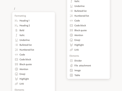 slash command menu editor formatting icons menu slash slash command