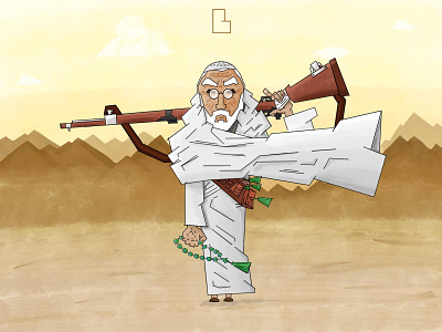 Omar Al-mukhtar character design desert digital painting historical illustration
