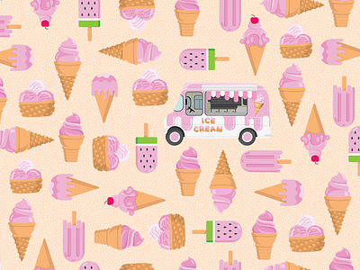 Ice Cream Truck Pattern cute food truck ice cream illustration pattern design summer surface pattern surface pattern design