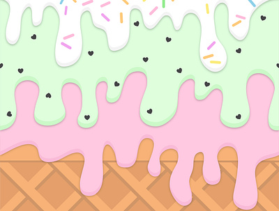 Can I have a waffle cone? cone ice cream illustration melt mint pattern design sprinkles strawberry surface pattern surface pattern design textile waffle