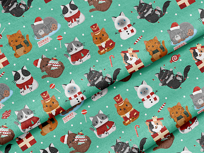 Holiday Kitty Fabric! cat children christmas cute illustration pattern design surface pattern surface pattern design