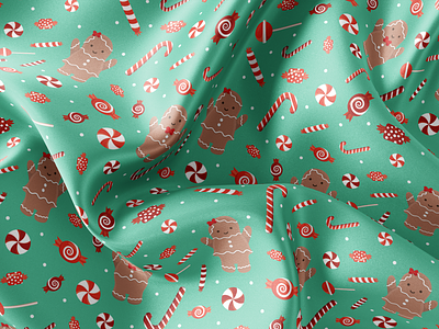 Gingerbread Party candy christmas cute gingerbread holiday illustration pattern pattern design peppermint surface pattern surface pattern design textile